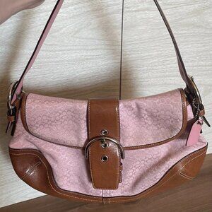 Coach Soho Baby Pink Brown Signature Canvas Leather Shoulder